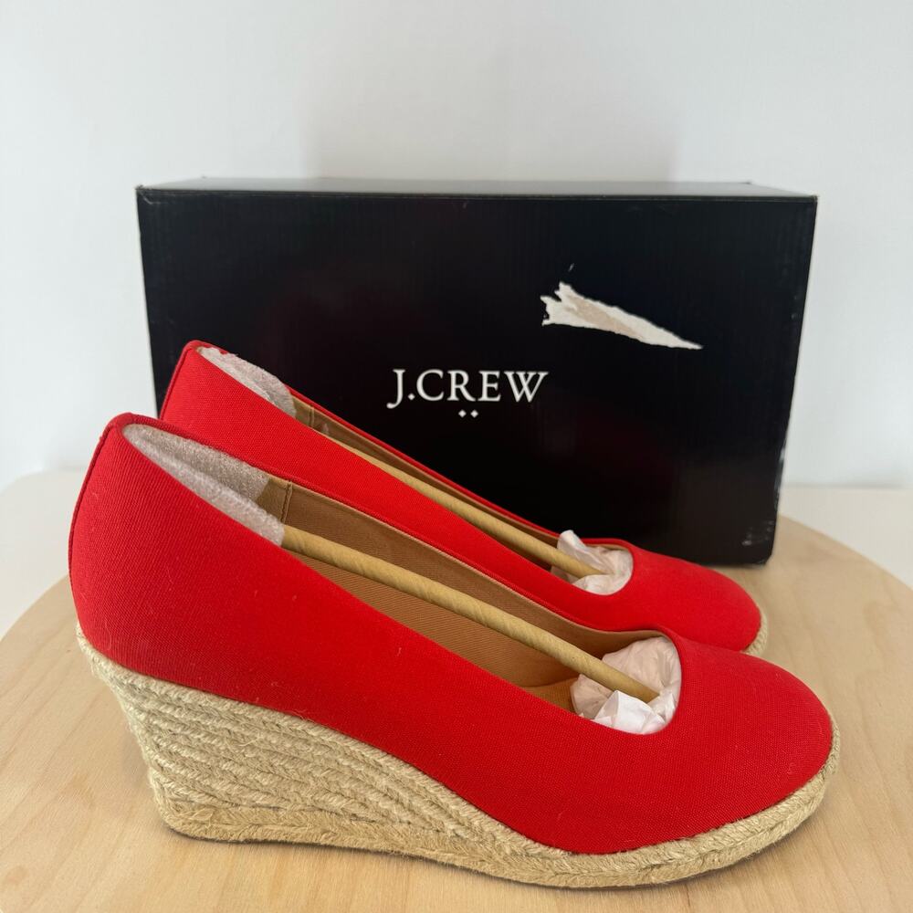 J. Crew Women's Seville Red Canvas Wedge Espadrilles 7.5 Bright Cerise New Box